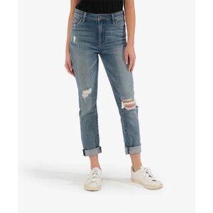 NWT KUT From the Kloth Catherine High Rise Boyfriend Jeans Distressed Size 00